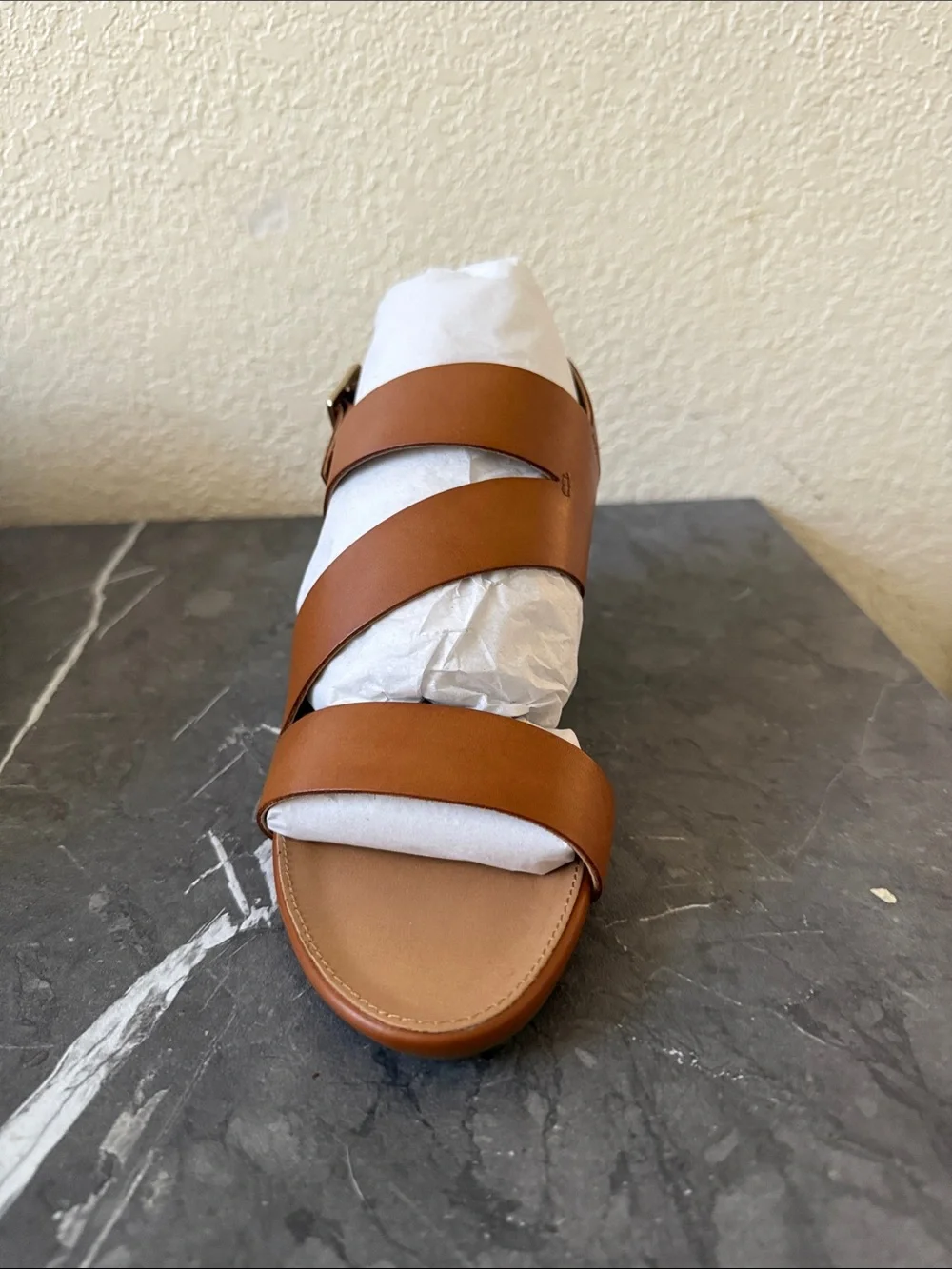 Franco Sarto Tan Leather Wedge Sandals